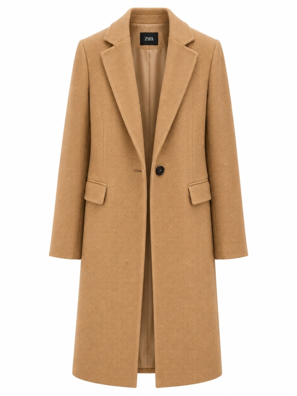 ZARA Camel Herringbone Longline Coat